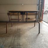 Double wooden desk and brown metal legs