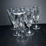 Baccarat set of 6 cut crystal champagne flutes, Carcassonne model, 1960