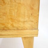 1960s italian sideboard/chest of drawers in high gloss finish with glass top and shelf