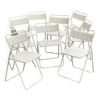Ensemble de 9 chaises pliantes métal perforé vintage 1970-80