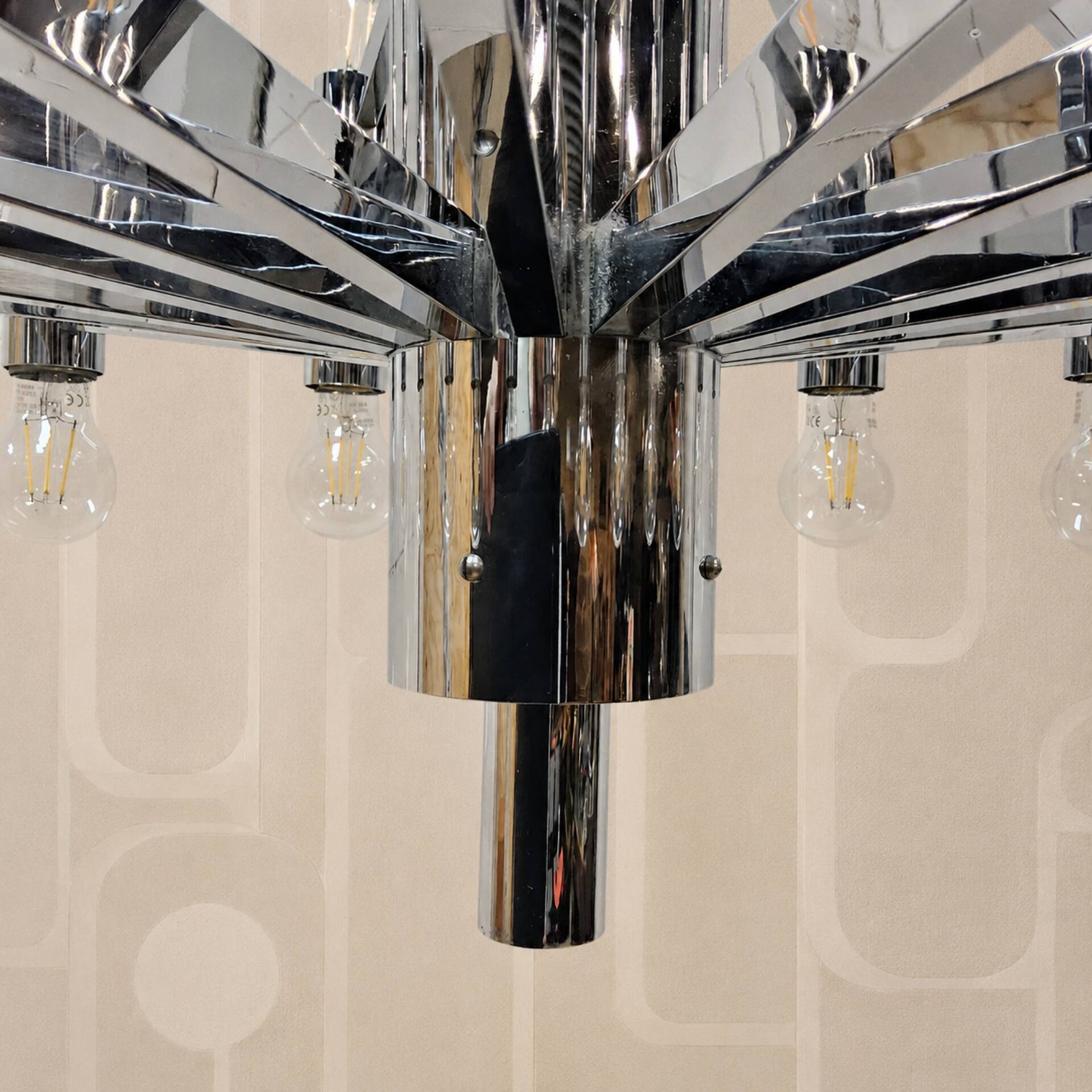 Vintage large chrome Italian Space Age pendant lamp Sciolari