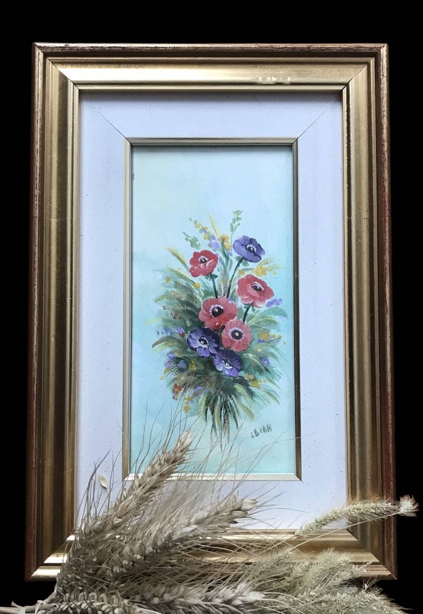 Very pretty framed watercolor bouquet of flowers Italy