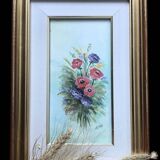 Very pretty framed watercolor bouquet of flowers Italy