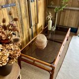 Large bamboo and smoked glass coffee table