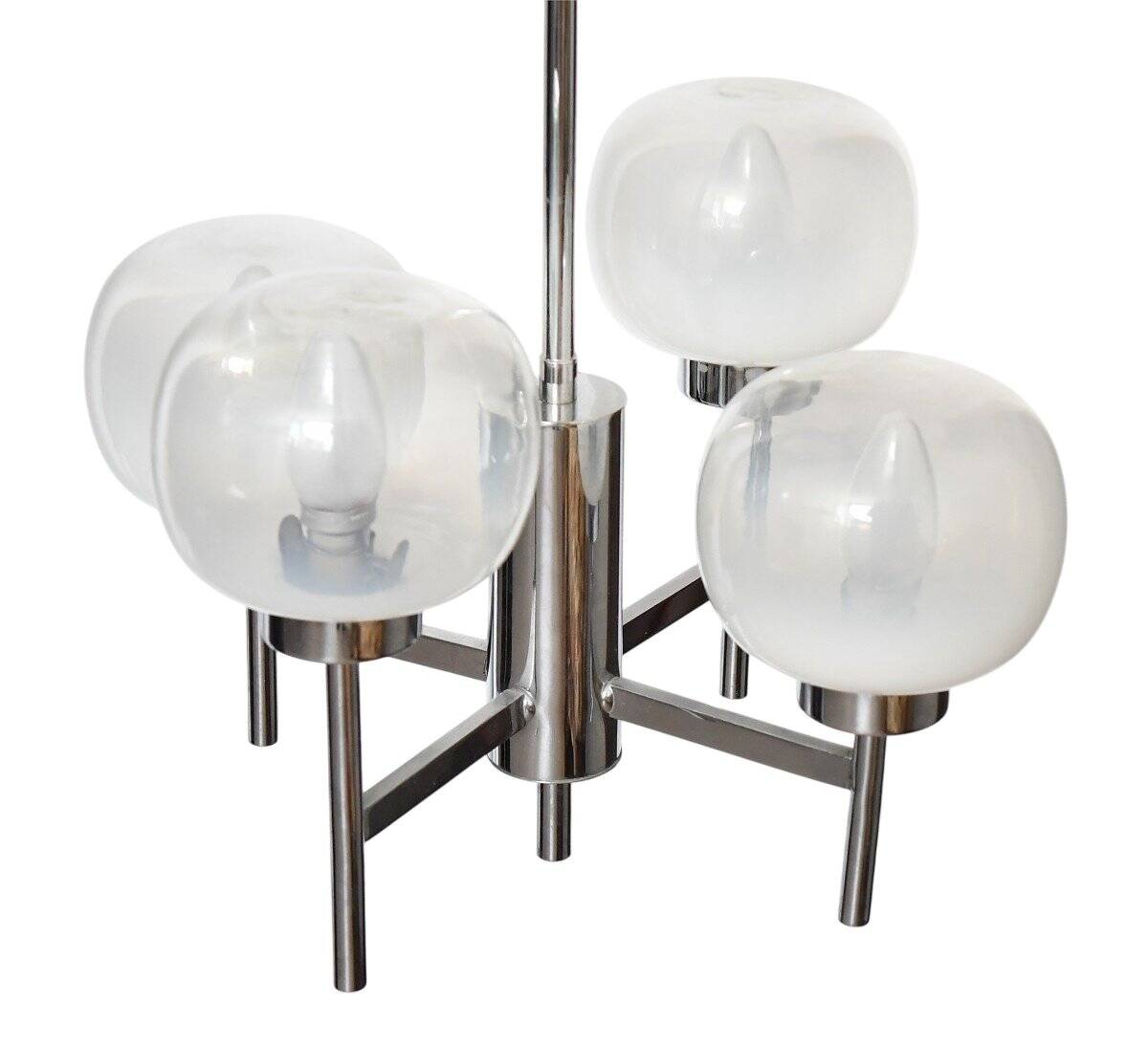 Vintage chandelier in chrome metal and glass