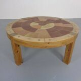 Large pine and ceramic coffee table by Lisbeth Sallingboe for Sallingboe, Denmark, 1970s.