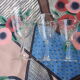 7 glasses the blueberries transparent glass and vintage white flowers 1960