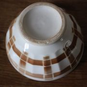 Vintage bowl on foot with brown brown tartan motif white earthenware