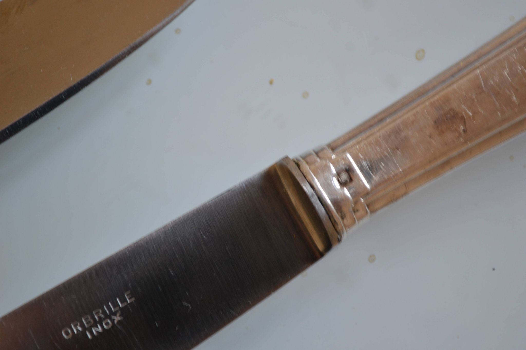 12 art deco table knives silver metal 25 cm monogram AR