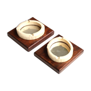 Paire de cendriers en bois et bakelite