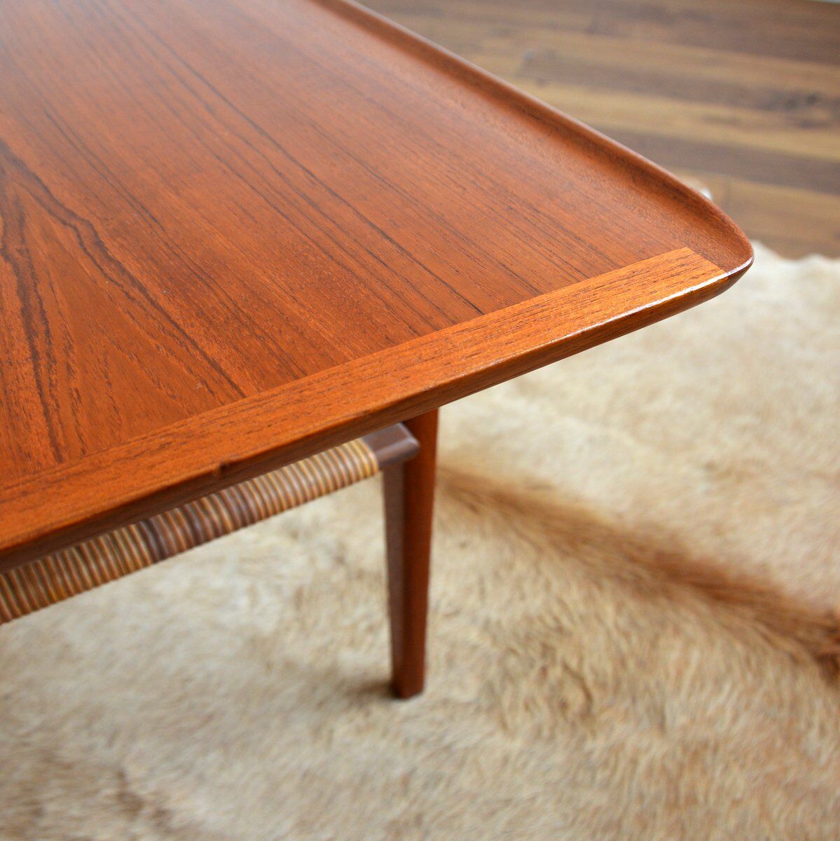 Coffee table double top Danish design teak and rattan 1960