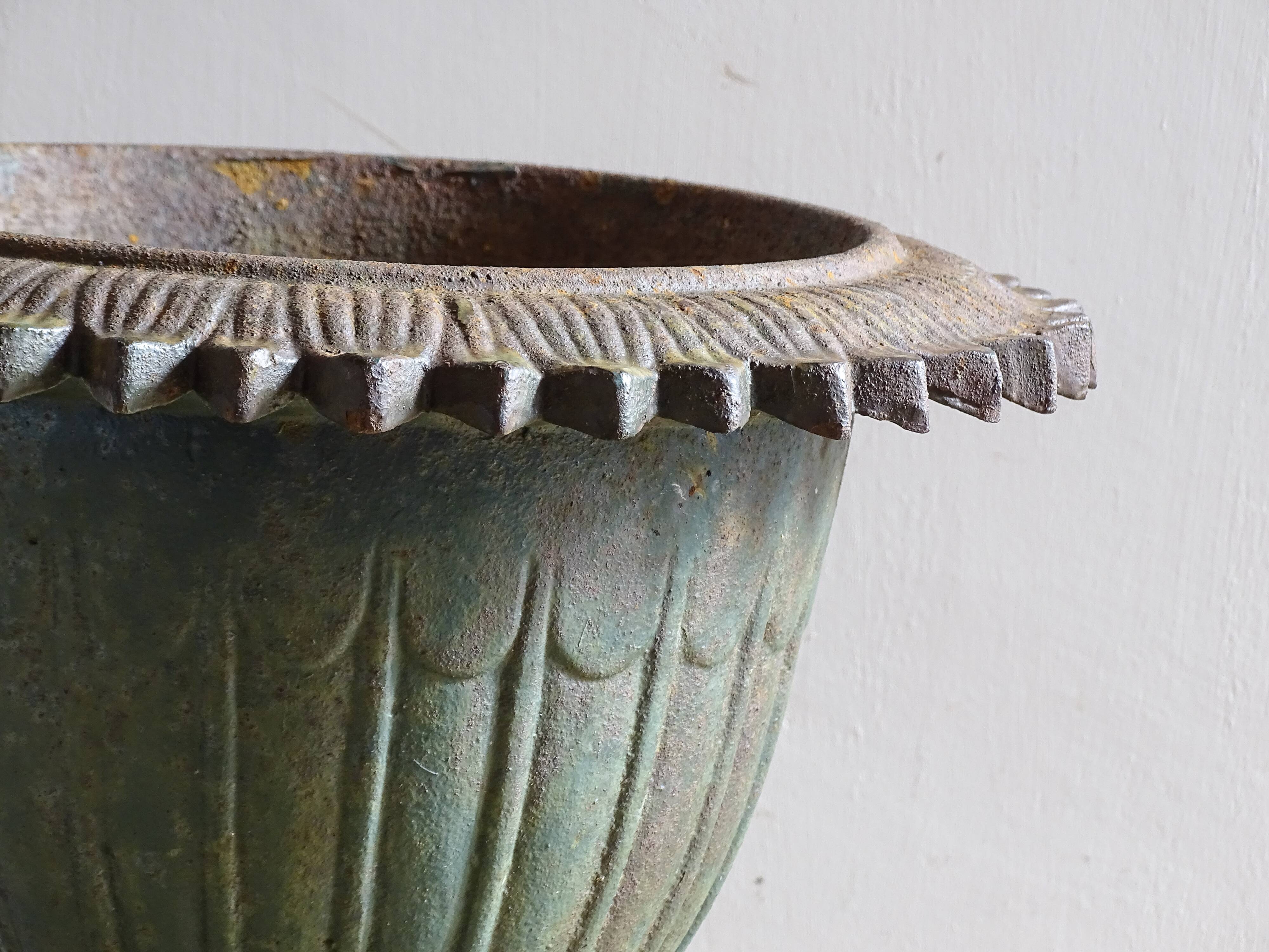 Antique Cast Iron Garden Urn, Campana Form Planter