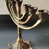 Jerusalem Menorah. Modernist style. In antique gold patinated brass. Dimensions: 15 x 20