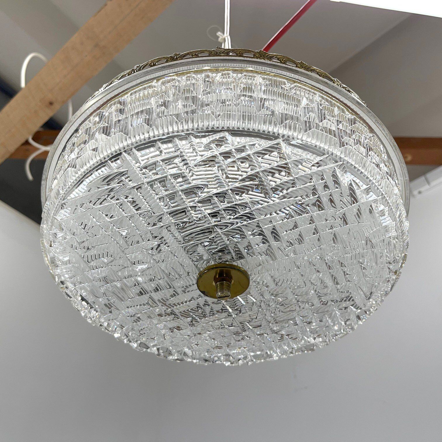 1960's Pressed Glass Pendant with Decorativ Rim, Czechoslovakia