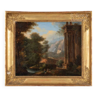 Animated landscape painting with ruins