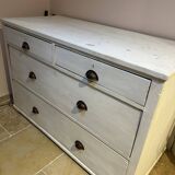 Sturdy antique sideboard with solid wood and drawers.