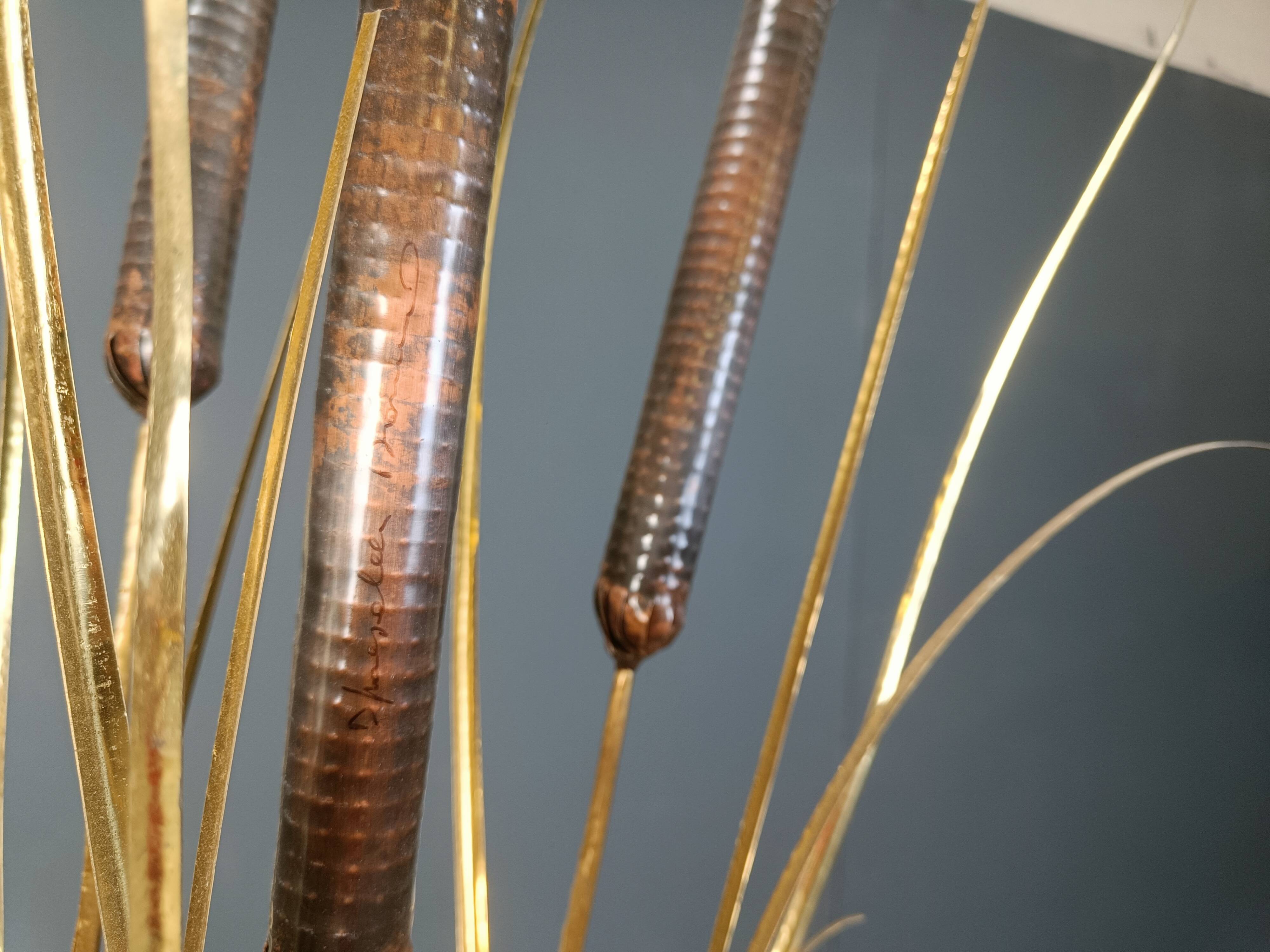 Vintage brass cattail floor lamp by Daniel D'Haeseleer, 1970s