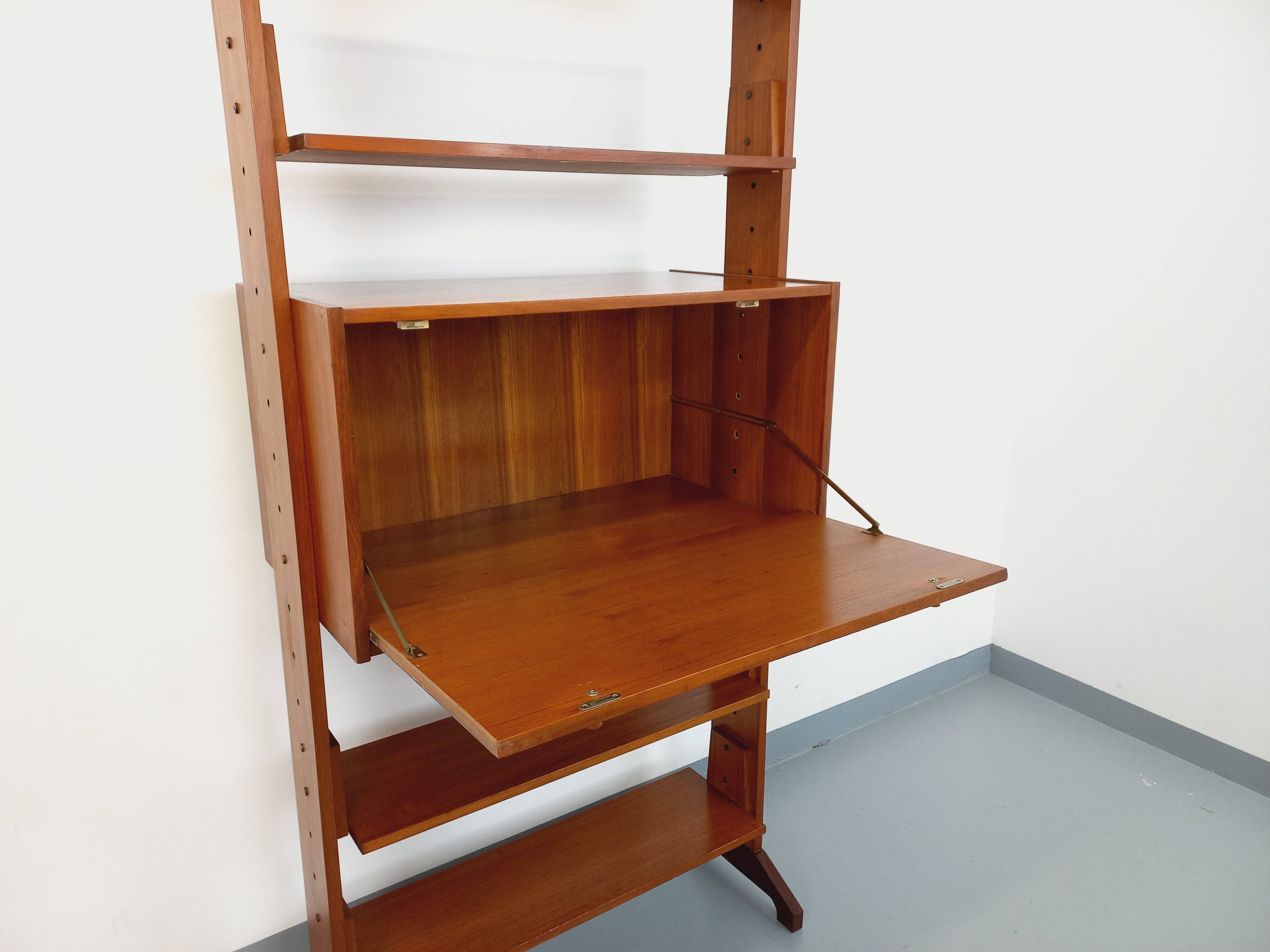 Vintage modular secretary shelf bookcase in teak from the 60s