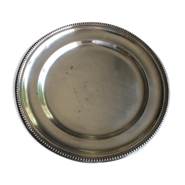 Plat rond en metal argente poinçonné