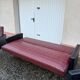 Vintage 70s red and black embossed sofa armchair set