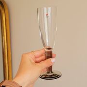 10 Bormioli Rocco Vintage Crystal Champagne Flutes Glasses with Grey Rain Foot