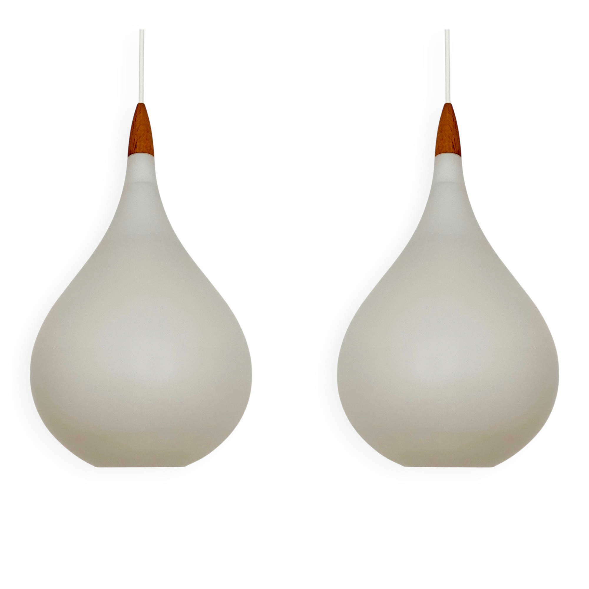 Set of 2 Swedish Opaline Pendant Lamps by Uno and Östen Kristiansson for Lu