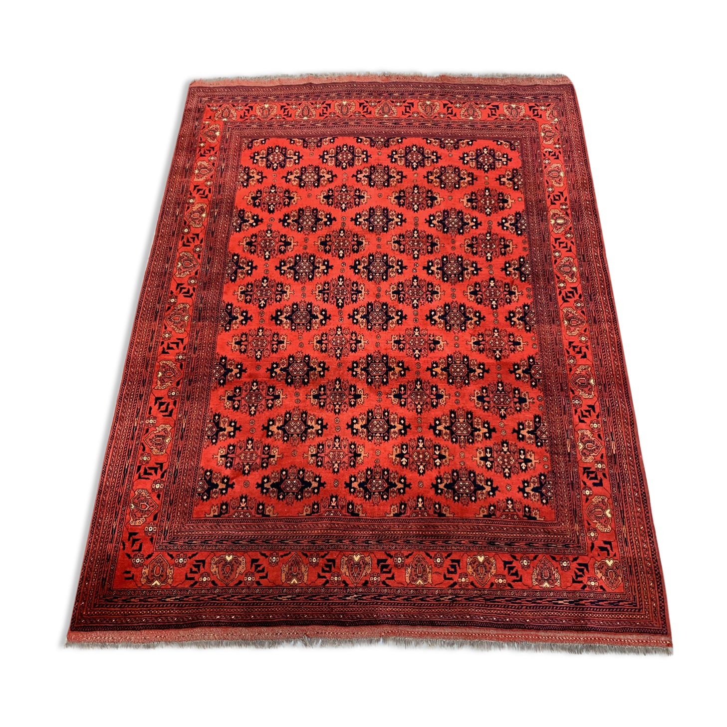 Vintage Afghan Turkoman Khalmohammadi Rug 284x213 cm, Red, Black Tribal Large