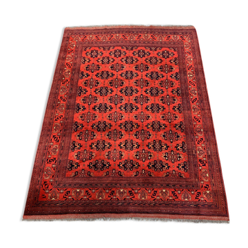 Vintage Afghan Turkoman Khalmohammadi Rug 284x213 cm, Red, Black Tribal Large