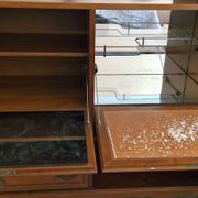 Wooden sideboard with 5 doors and 3 drawers, 2 glass doors.