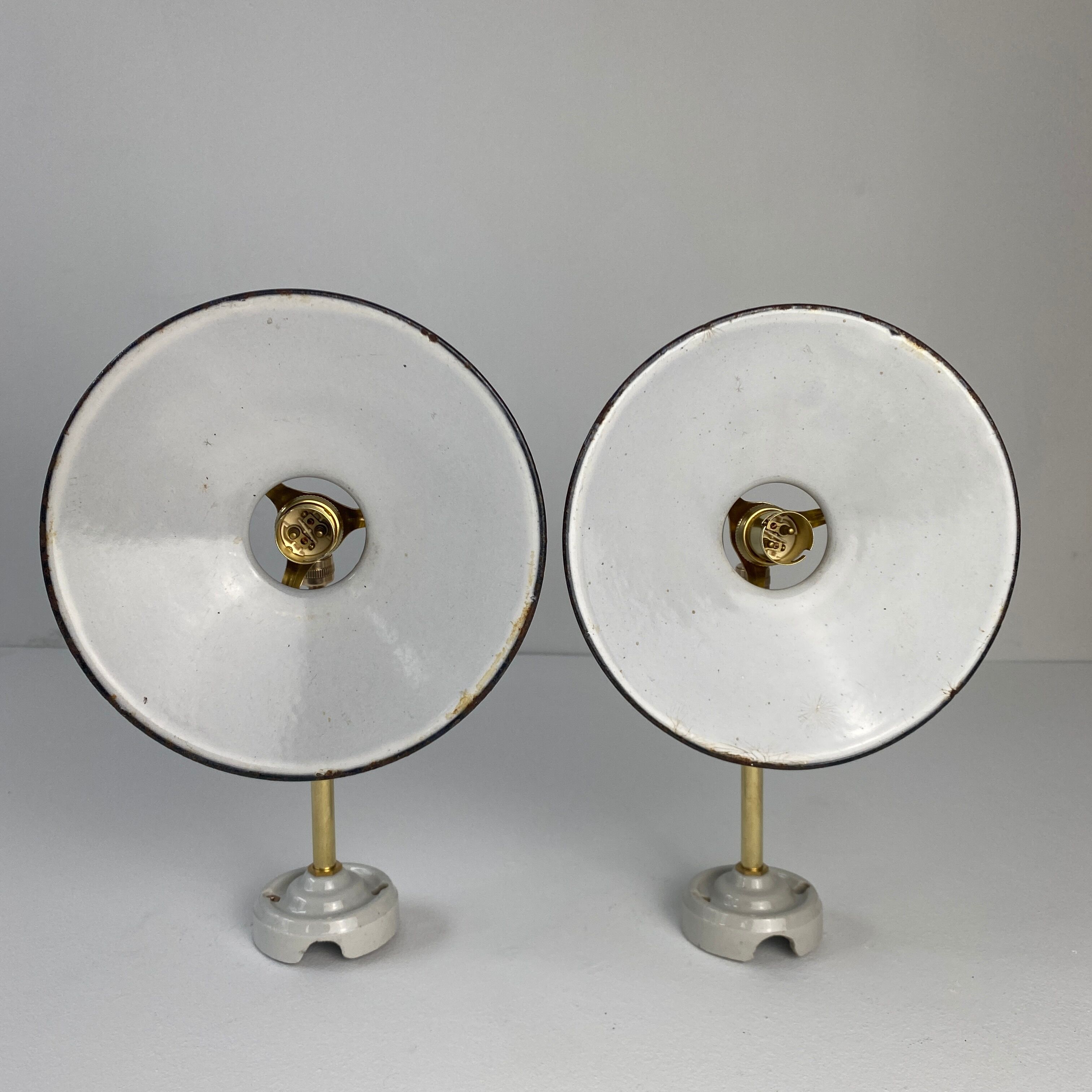 Pair of old vintage blue enamelled wall lamps