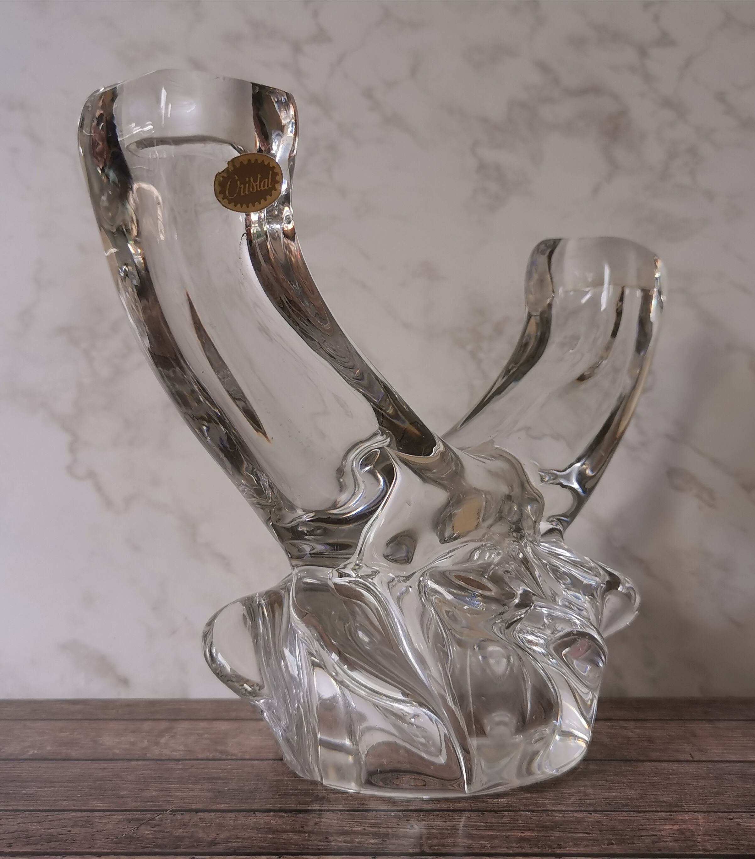 Pair of candle holders two crystal branches