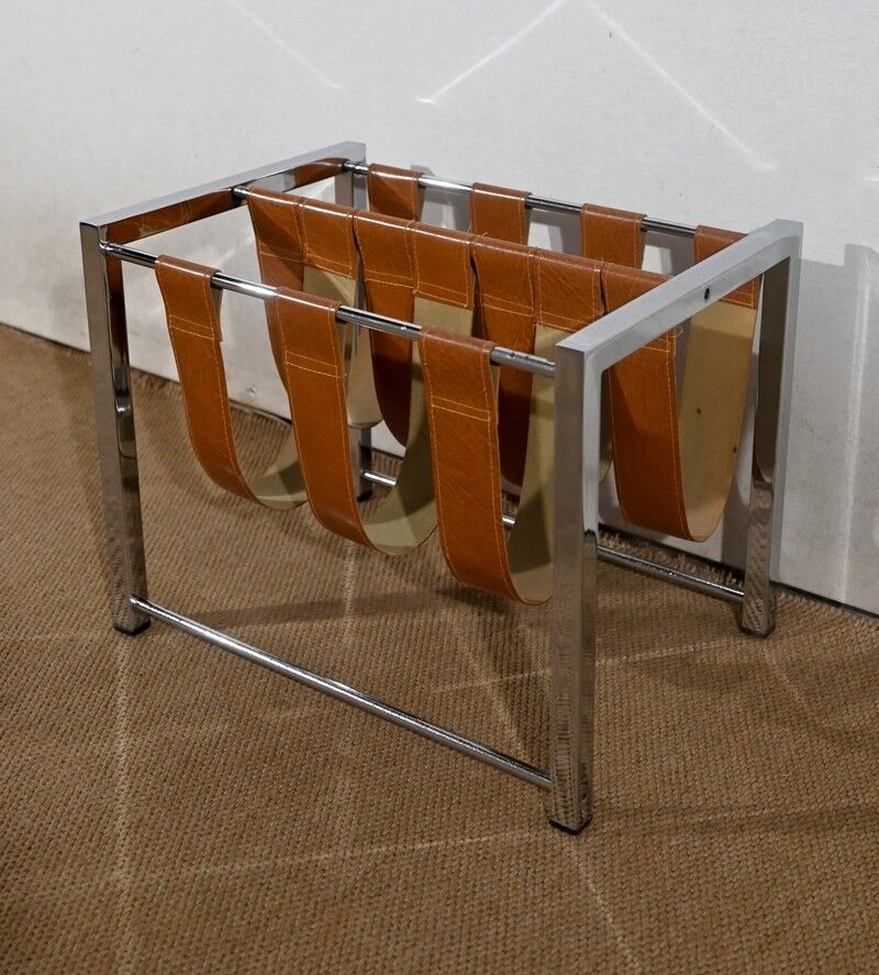 Leather and Chrome Magazine Holders "Novatrend" - XXth