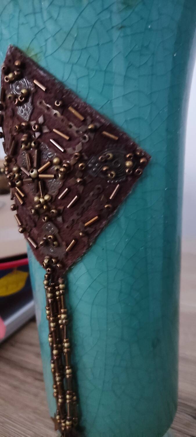 Green cracked ceramic vase