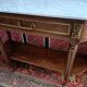 Louis XVI style half-moon console with veined white marble and drawer