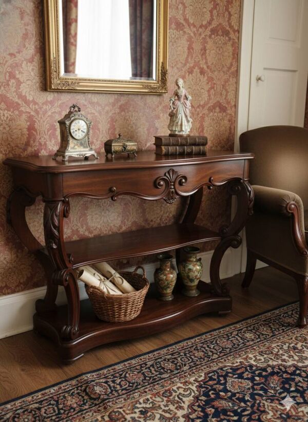 Console galbées Napoléon III XIXe en acajou