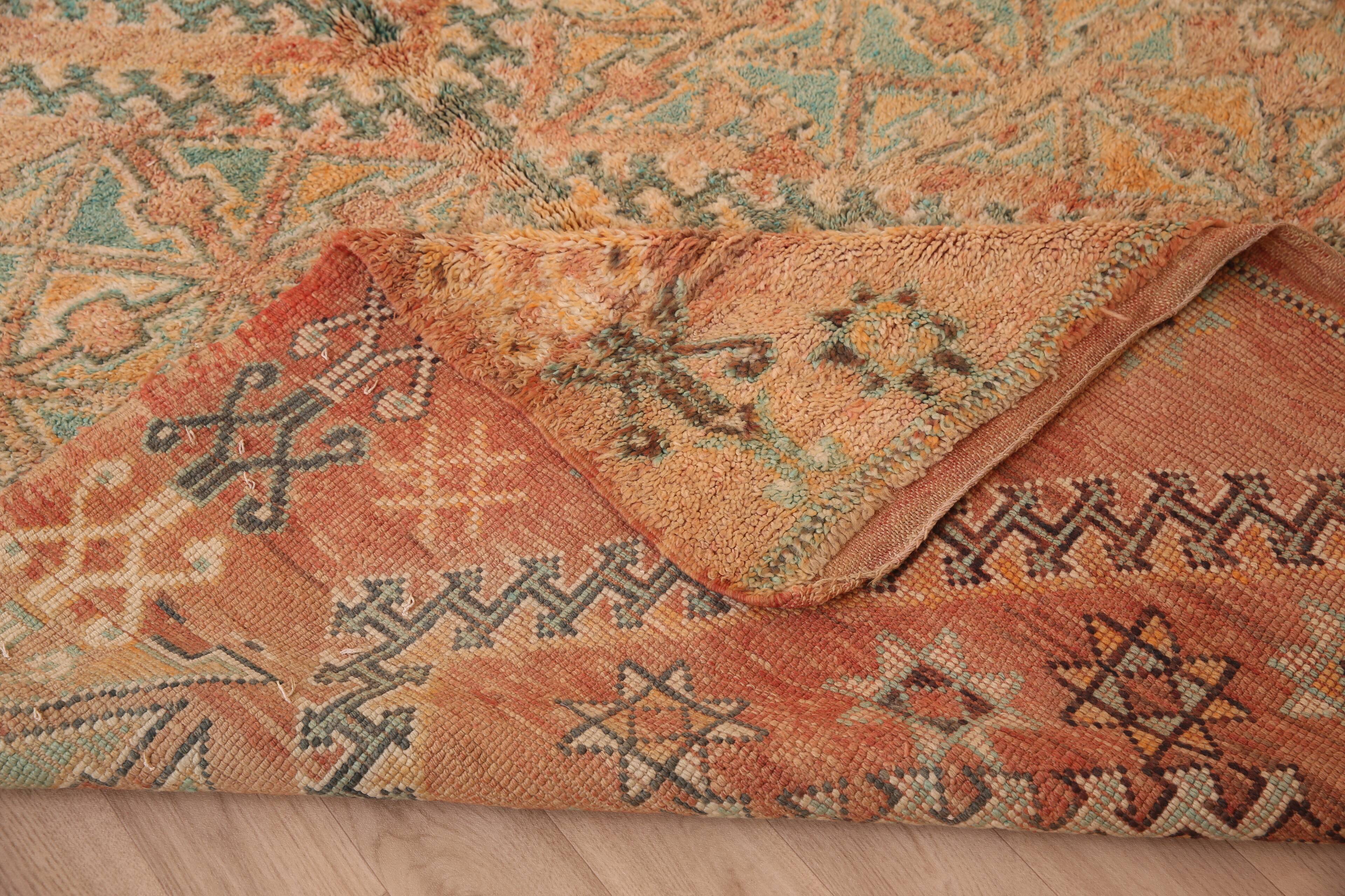Peach Vintage Moroccan Rug 173 x 383 cm, Berber Wool Rug, Handmade Boho Rug