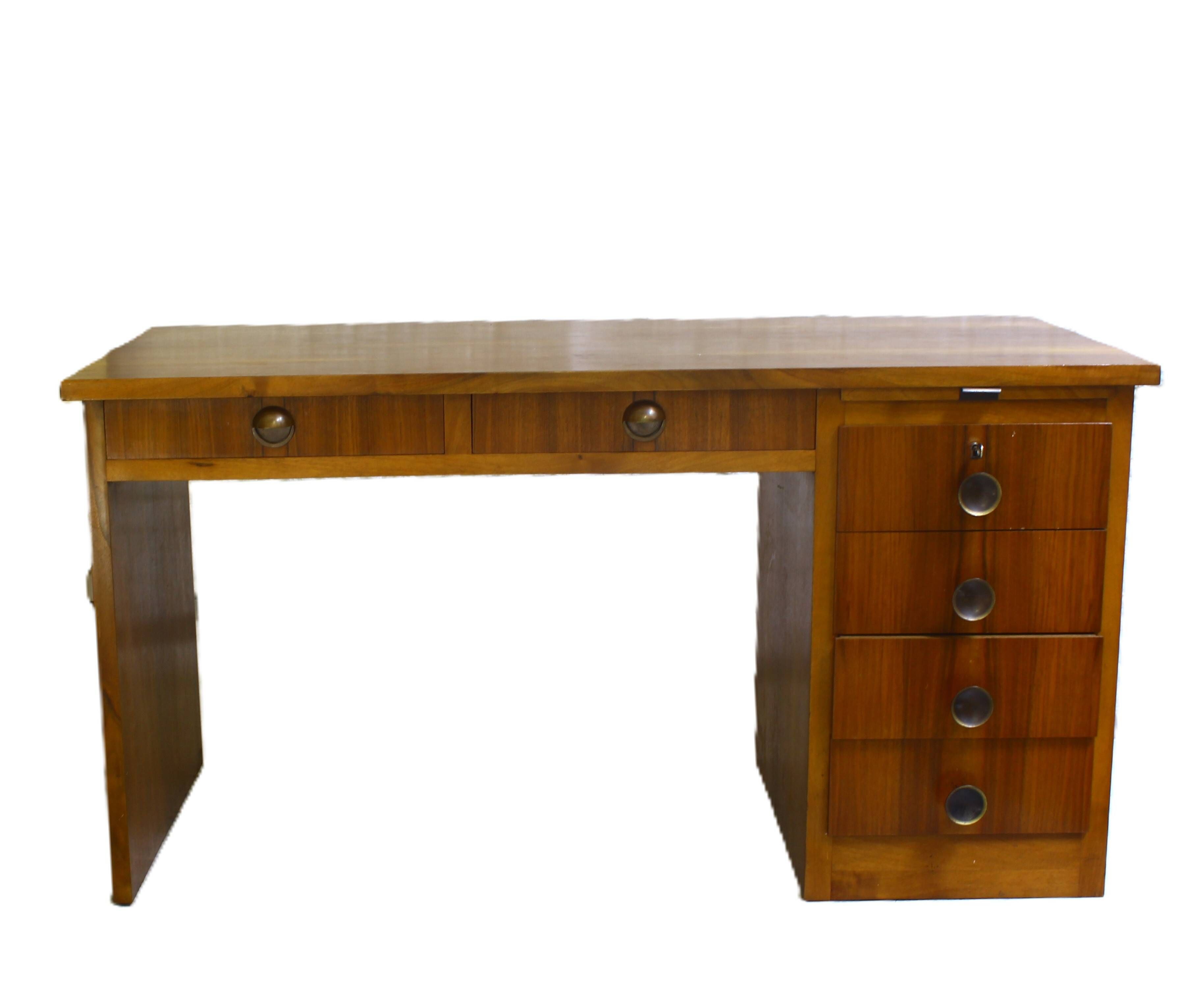 Small cubist Art Deco desk in walnut veneer, Belgium, 1930.