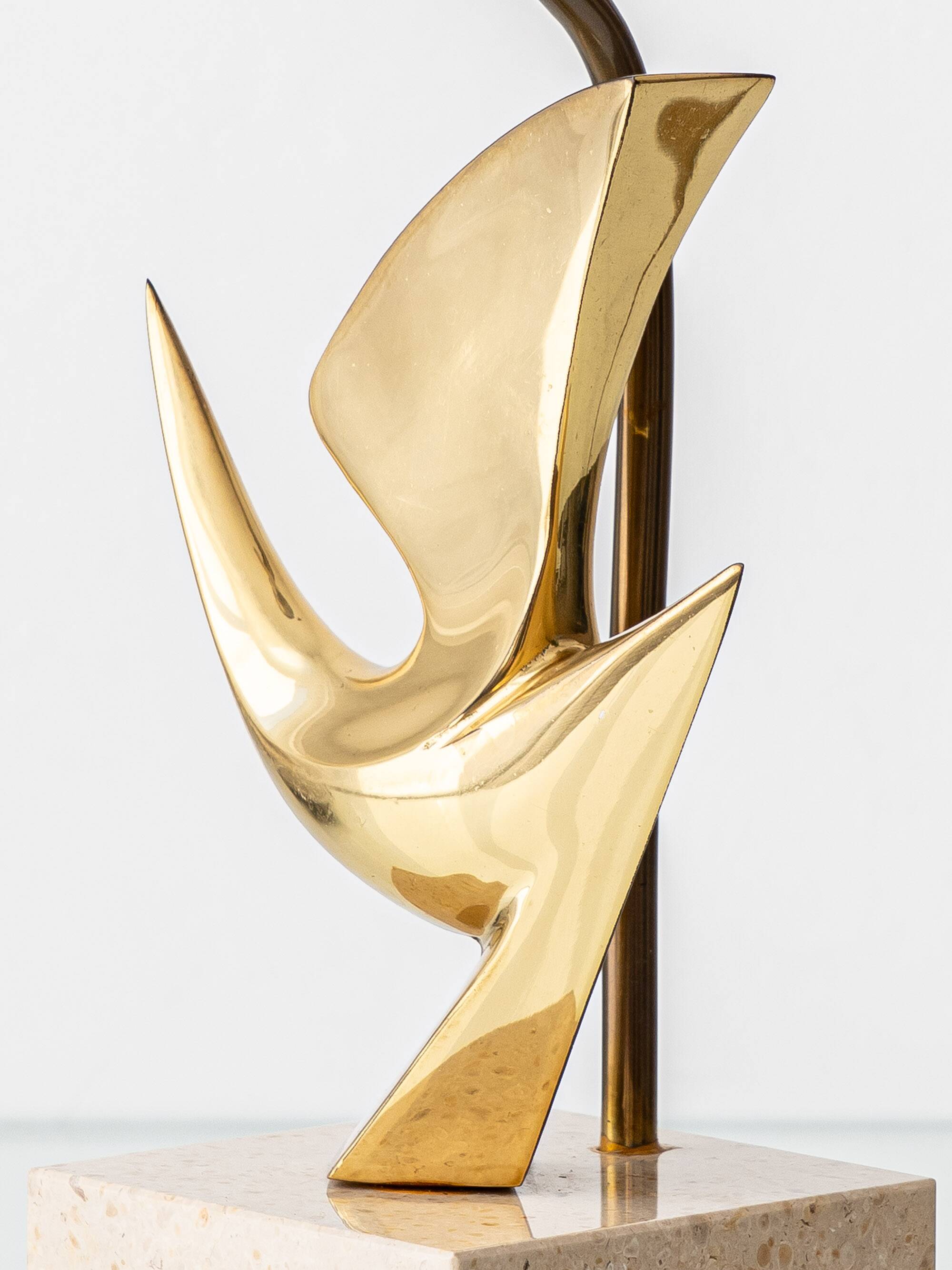 Pair of Philippe Jean Sculptural Brass Bird Table Lamps, Signed Limited Editions