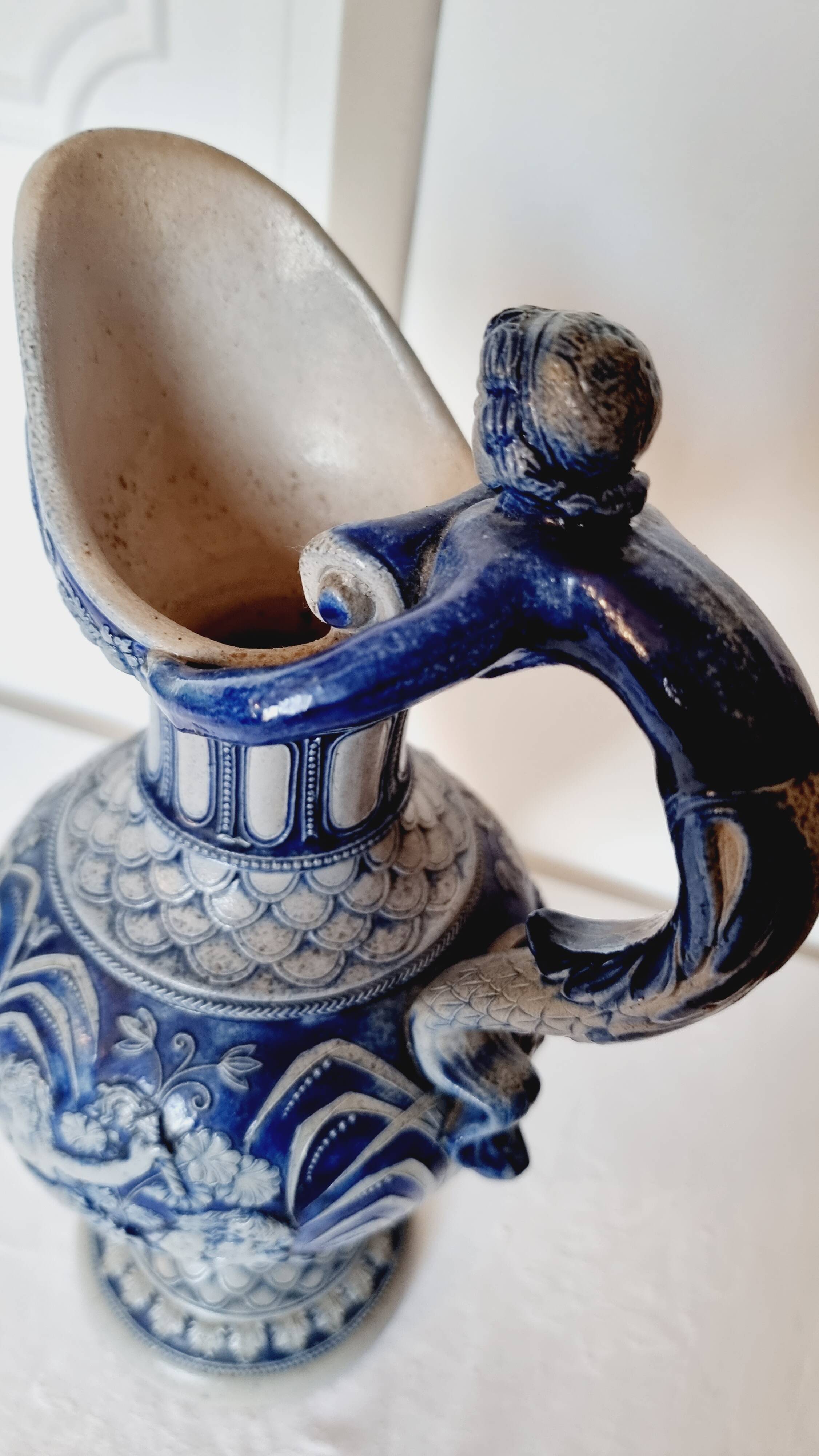 salt-glazed stoneware jug in German style, made by the prestigious house