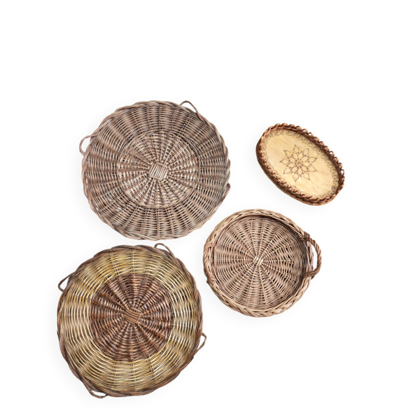 Lot de 4 plateaux en osier vintage — Beyit