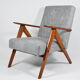 Vintage armchair Compas, 1960s, restored, grey fabric, teak