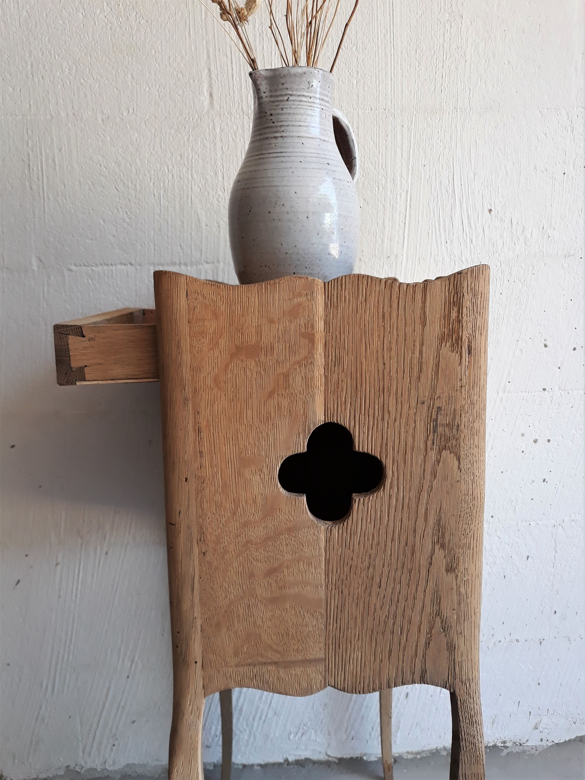 Vintage wooden bedside - Louis XV style nightstand in Oak