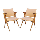 Pair wood bridge armchairs