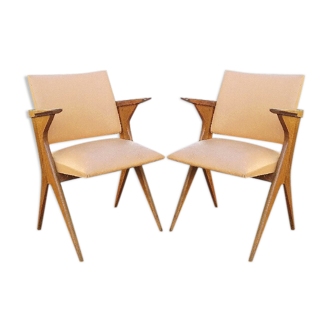 Pair wood bridge armchairs