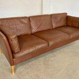 Vintage danish mid century mogens hansen 3 person cognac leather sofa 1960,s