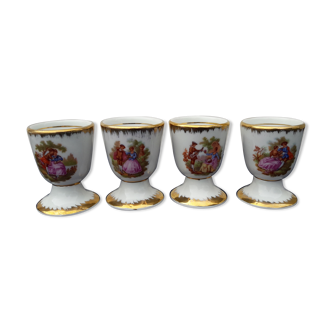 4 small porcelain mazagrans workshop of the Tabalou scenes gallant Fragonard style H 8 cm