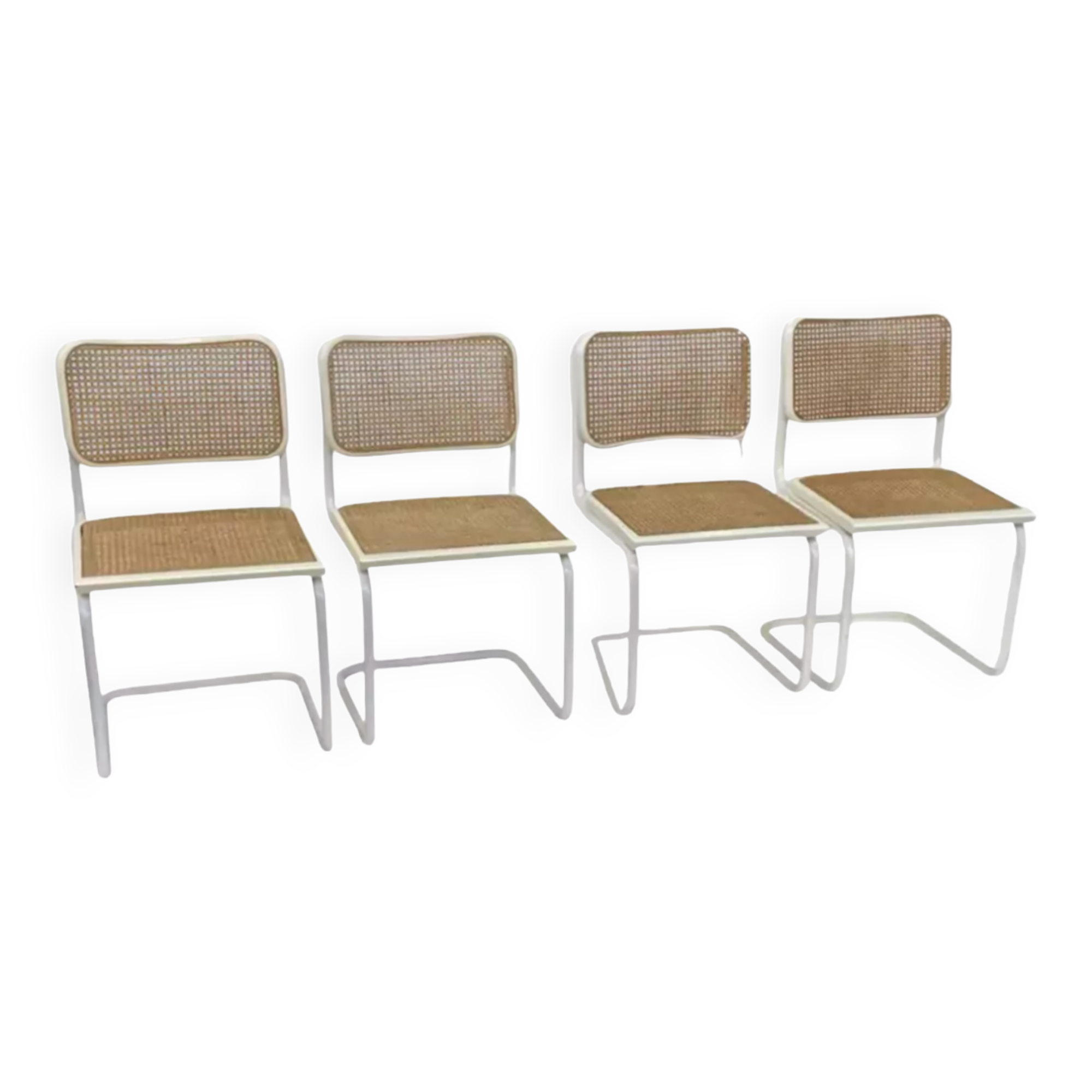 Set of 4 Cesca b32 model chairs in white by Marcel Breuer