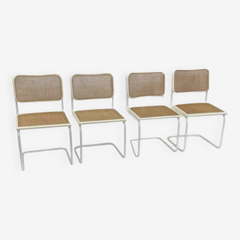 Set of 4 Cesca b32 model chairs in white by Marcel Breuer