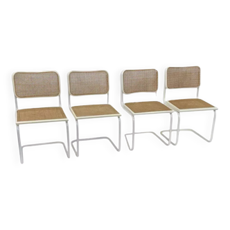 Set of 4 Cesca b32 model chairs in white by Marcel Breuer