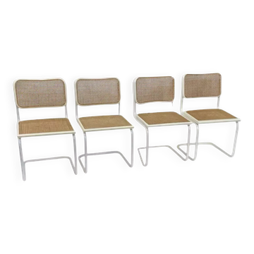 Set of 4 Cesca b32 model chairs in white by Marcel Breuer